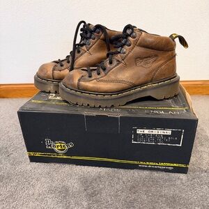 Dr. Martens Brown Ankle Boots with Yellow Stitching